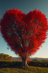 恋人へのメッセージが映える赤いハートツリー縦デザイン背景. 生成AI