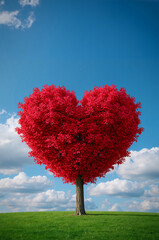 ロマンチックな雰囲気を演出する赤いハートツリー縦構図. 生成AI