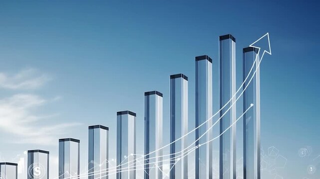 Dynamic Business Growth Bar Chart with Upward Arrow for Financial Success and Market Development.