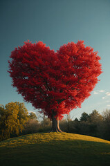 バレンタインの雰囲気を高める赤いハート型ツリー縦背景. 生成AI