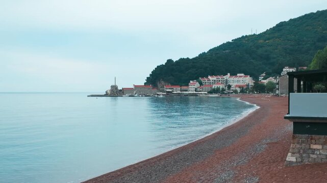 Petrovac Town & scenic coastline aerial view in Montenegro