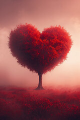 ギフトや告白の季節に使える赤いハートツリー縦背景素材. 生成AI