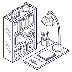 Study area with bookshelf and desk © Gf