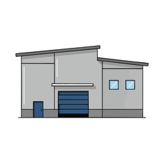 A simple illustration of a modern industrial building, side view on white background