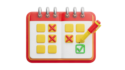 3D Calendar with Checklist and Pencil on transparent background