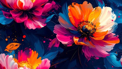 Contemporary Tropical Floral Pattern With Playful Colorful Botanical Design