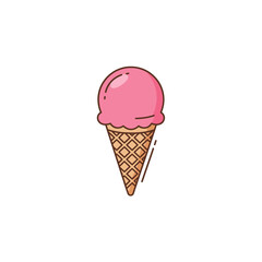 Strawberry Ice Cream Cone Illustration with Waffle Cone.