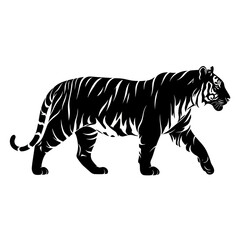 Striking Silhouette of a Majestic Tiger in Motion.