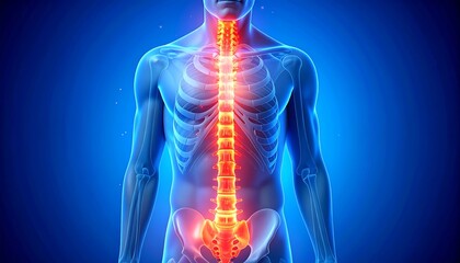 Human Spine Visualizing Pain With Red and Orange Color Highlights