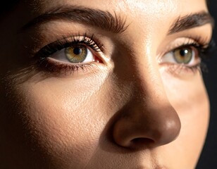 Close-up of a person's eyes, featuring striking green and hazel tones