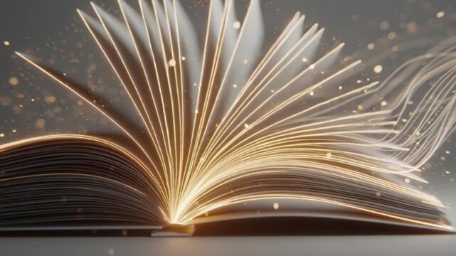 animate Open book self-drawing animation where sketch lines evolve into a fully formed book with glowing edges and subtle light particles