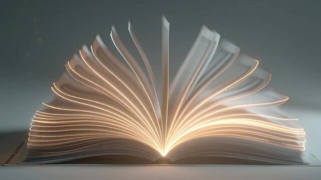 animate Open book self-drawing animation where sketch lines evolve into a fully formed book with glowing edges and subtle light particles