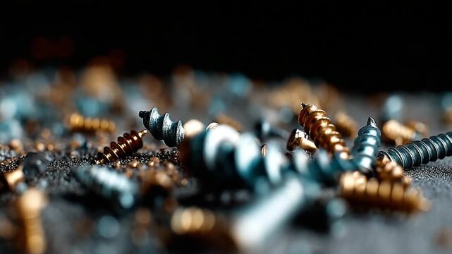 Close-up of assorted screws scattered on surface