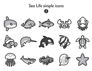 シンプルアイコン集 海の生き物2 © Armadilloz