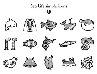 シンプルアイコン集 海の生き物3 © Armadilloz