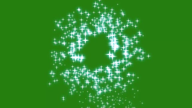 Twinkling glitter stars animation featuring white cartoon flat vector doodles, sparkling blinking shine and glowing light effect, seamless star motion on transparent green screen background ,4k