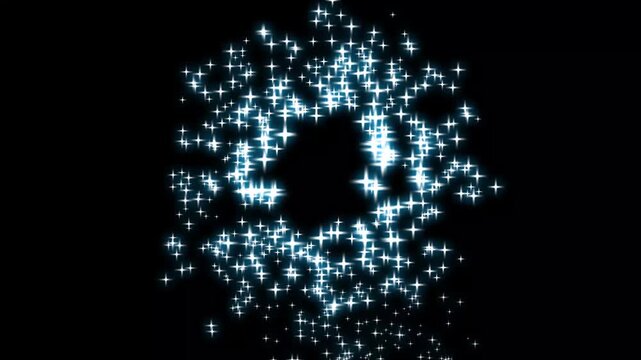 Twinkle sparkle stars animation showing white cartoon flat vector doodles, glittering blinking light effect and glowing star motion, transparent green screen background for magical festive overlays
