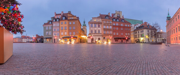 Plac Zamkowy Warsaw Poland dawn Christmas decorations