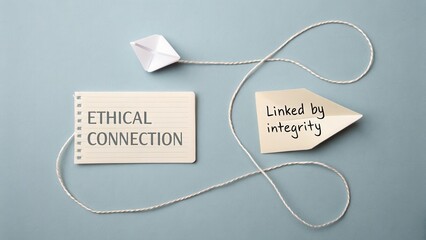 Creative representation of ethical connection concept with paper boats and message on a blue background for values in business