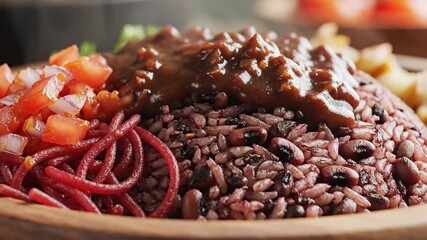 Delicious Gallo Pinto A Vibrant Nicaraguan Dish of Rice Beans and Flavorful Accompaniments Showcasing Culinary Traditions and Cultural Richness Perfect for Food Enthusiasts and Travel Documentaries.