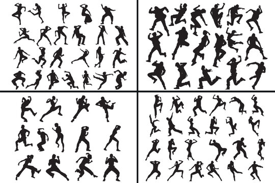 dancing people silhouettes vector, action human poses, energetic movement clipart, performance dance svg, active lifestyle illustration, black action silhouettes, motion people vector art, dynamic bod