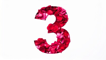 Number 3 Made of Red Rose Petals.