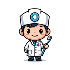 Obraz premium Cartoon Dentist Character Holding Toothbrush.