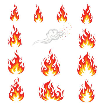 Fiery Flames Collection Cartoon Fire Illustrations for Design Projects.