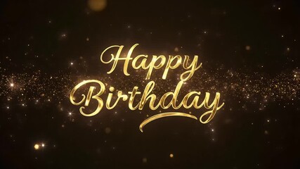 black background with gold glitter and happy birthday. Ideal for birthday party invitations or celebratory social media posts.