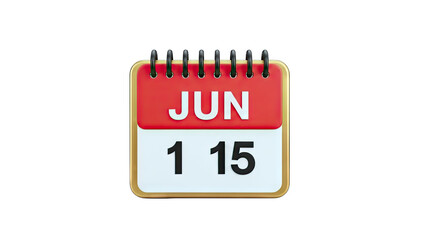 3D Desktop Calendar Page with Date June 15 on transparent background