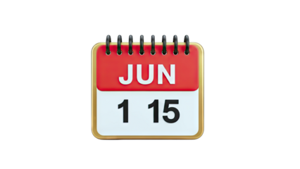 3D Desktop Calendar Page with Date June 15 on transparent background