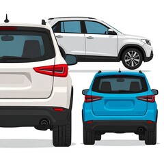 Vector illustration of various views of modern sport utility vehicles, front, side, and rear