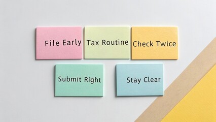 Essential Tips for Tax Preparation with Colorful Sticky Notes on a Clean Surface for Financial Planning and Organization