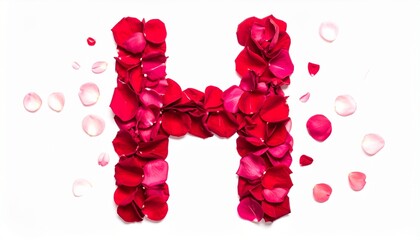 Elegant Letter H Crafted from Vibrant Red Rose Petals on a White Background.