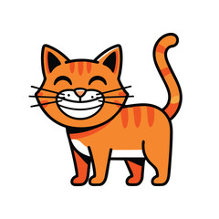 Cartoon illustration of a smiling ginger cat with black outlines and a curved tail