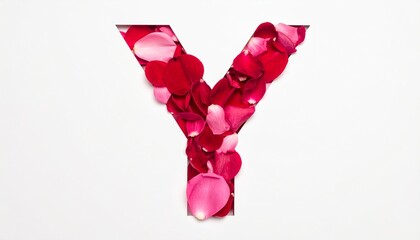 Elegant Letter Y Formed by Vibrant Red Rose Petals on White Background.