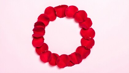 Obraz premium Red Rose Petals Arranged in a Circle on a Pink Background.