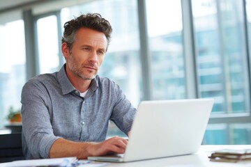 mature businessman working on laptop