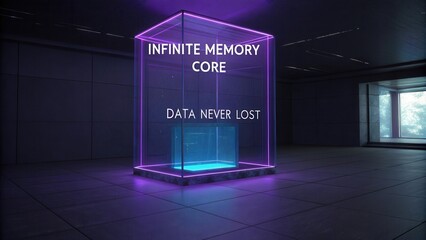 Futuristic Memory Storage Concept with Glowing Hexagonal Core Symbolizing Infinite Data Retention and Security in Modern Technology