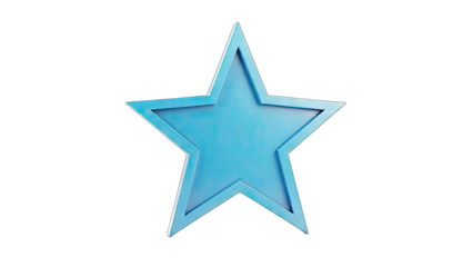 3D Blue star icon with metallic texture on transparent background