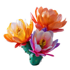 Naklejka premium Blooming Cactus Flowers: A close-up view of vibrant cactus flowers, showcasing their intricate details and vivid colors, bringing a touch of desert beauty.