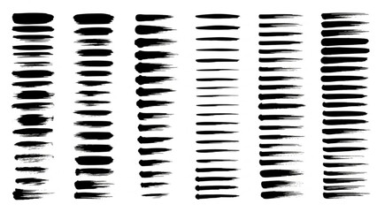 Naklejka premium Black brush strokes on white background, various textures and shapes, graphic design elements, artistic strokes