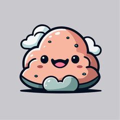 Cute cartoon cloud character with a happy face and fluffy appearance, isolated on a gray background.