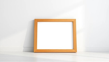 Simple wooden frame leaning against a white wall, picture frame, house