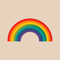 Colorful rainbow illustration with red, orange, yellow, green, blue, and purple bands on a beige background.