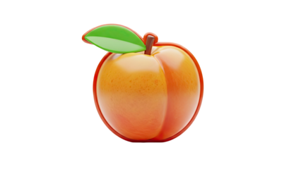 3D Stylized 3D Peach with Green Leaf on transparent background