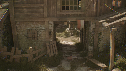 中世の村　静寂の中庭