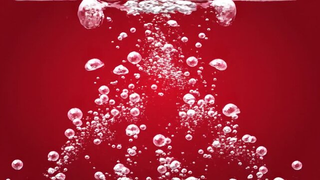 P435-2D Bubbles fizzing up on red background 4K 10s