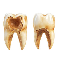 Decayed Teeth: A stark visual representation of dental decay, showcasing the structural damage and health issues of two affected teeth.