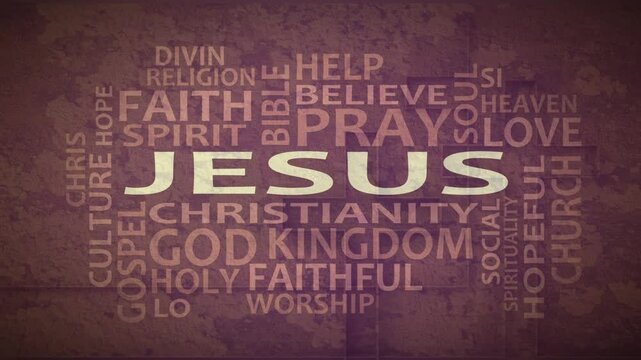Religion theme typography animation, consisting of important words and concepts. 3D render